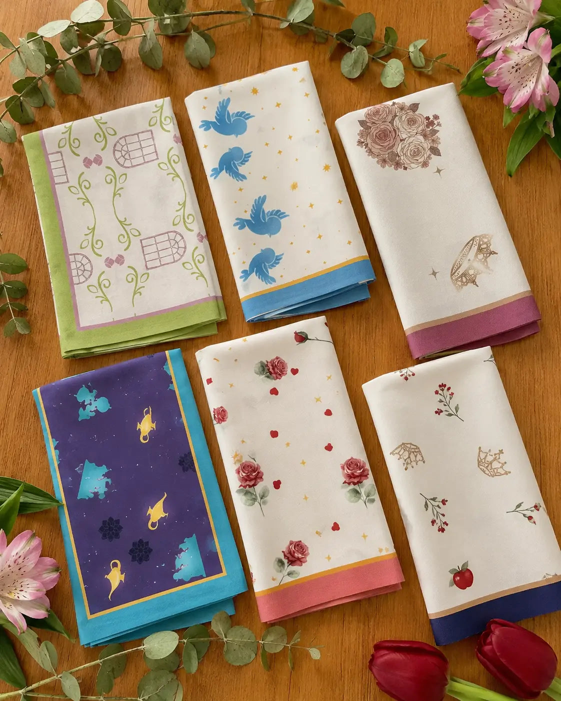 Kit 6 Guardanapos estampados Princesas