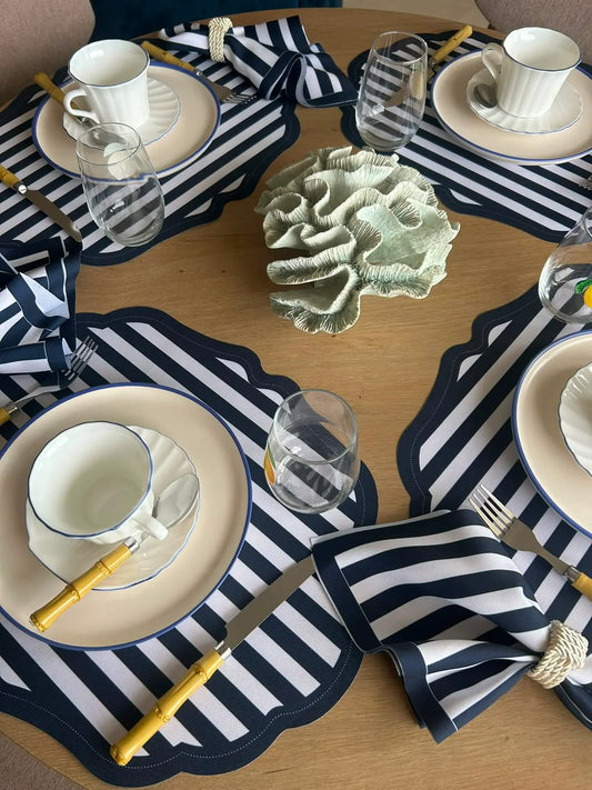 Kit de Mesa Posta Listras Azul Marinho - PG Clássico branco