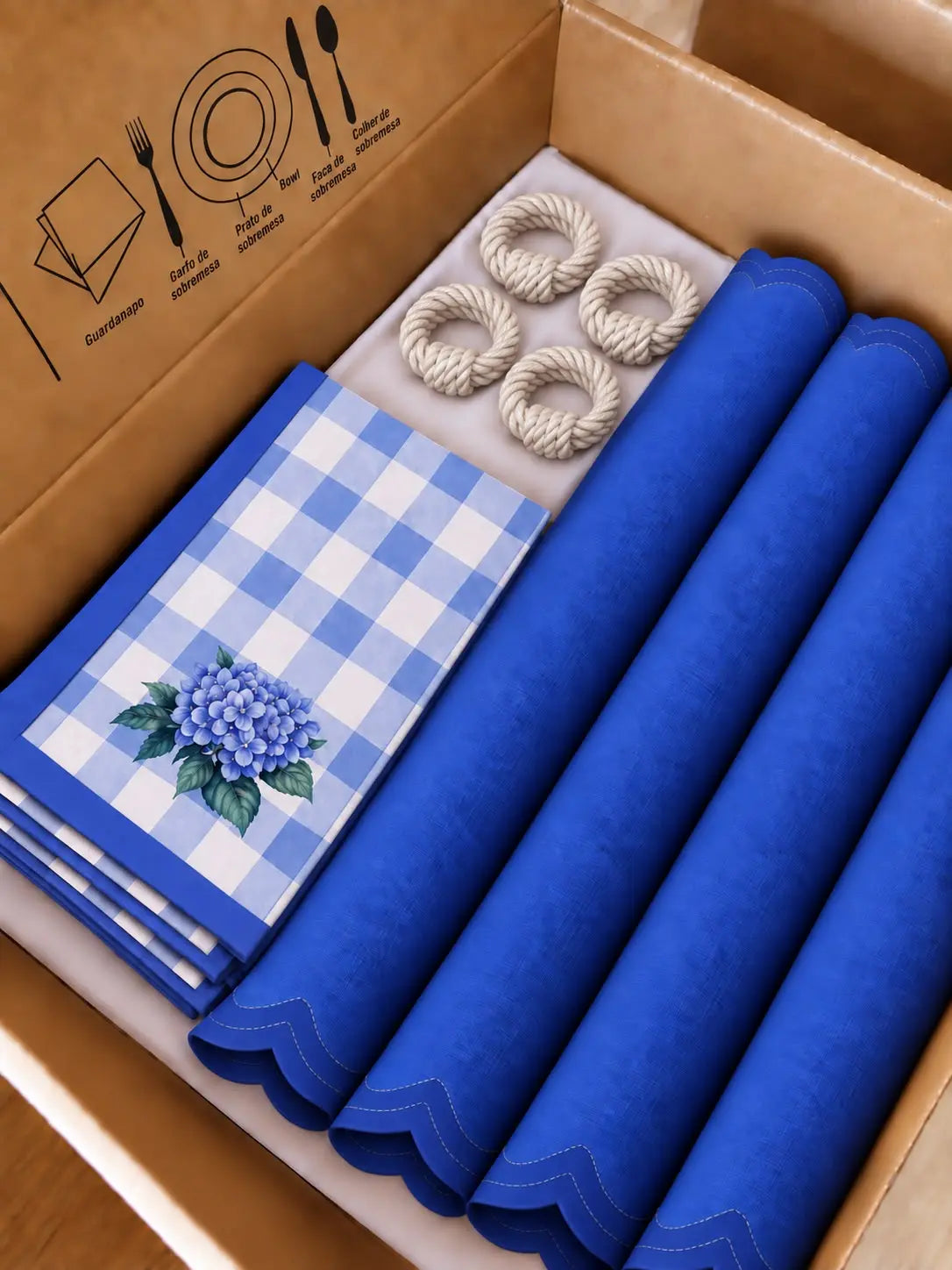 Kit de Mesa Posta Xadrez Hortênsia — PG Clássico Branco