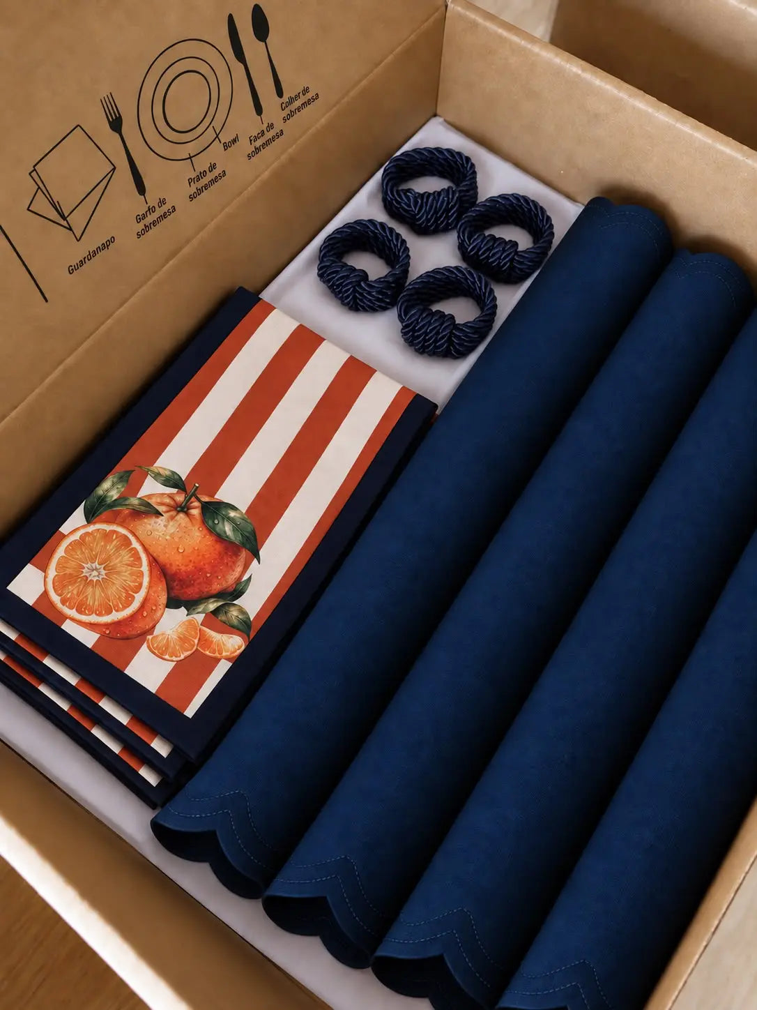 Kit de Mesa Posta Laranjeiras — PG Clássico Azul Marinho