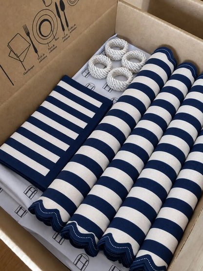 Kit de Mesa Posta Listras Azul Marinho - PG Clássico branco