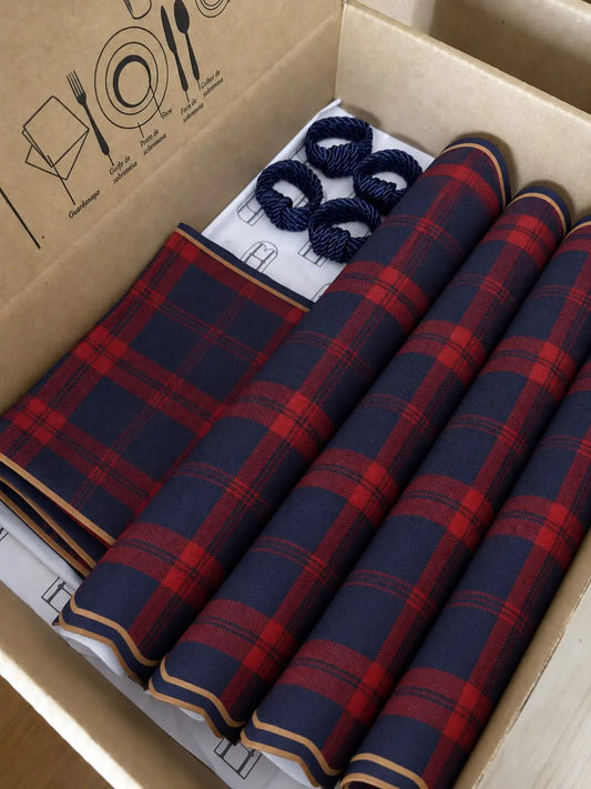 Kit de Mesa Posta Xadrez Irlandes - PG clássico azul marinho